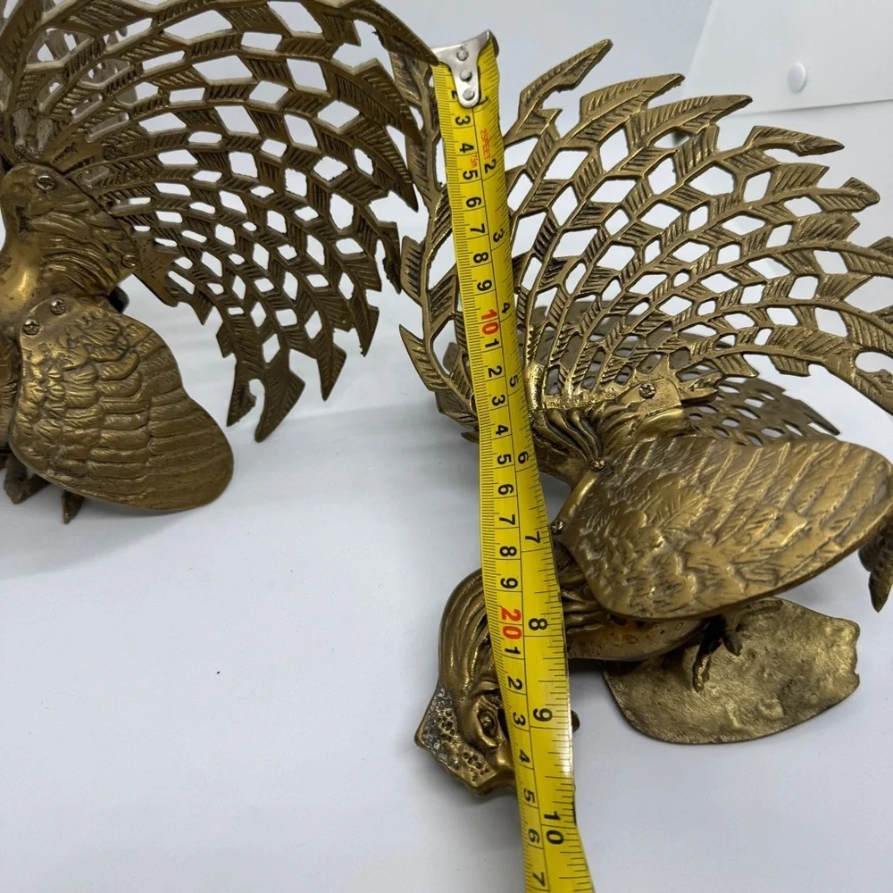 Vintage Brass Fighting Birds Statue Pair - Picture 8 of 11